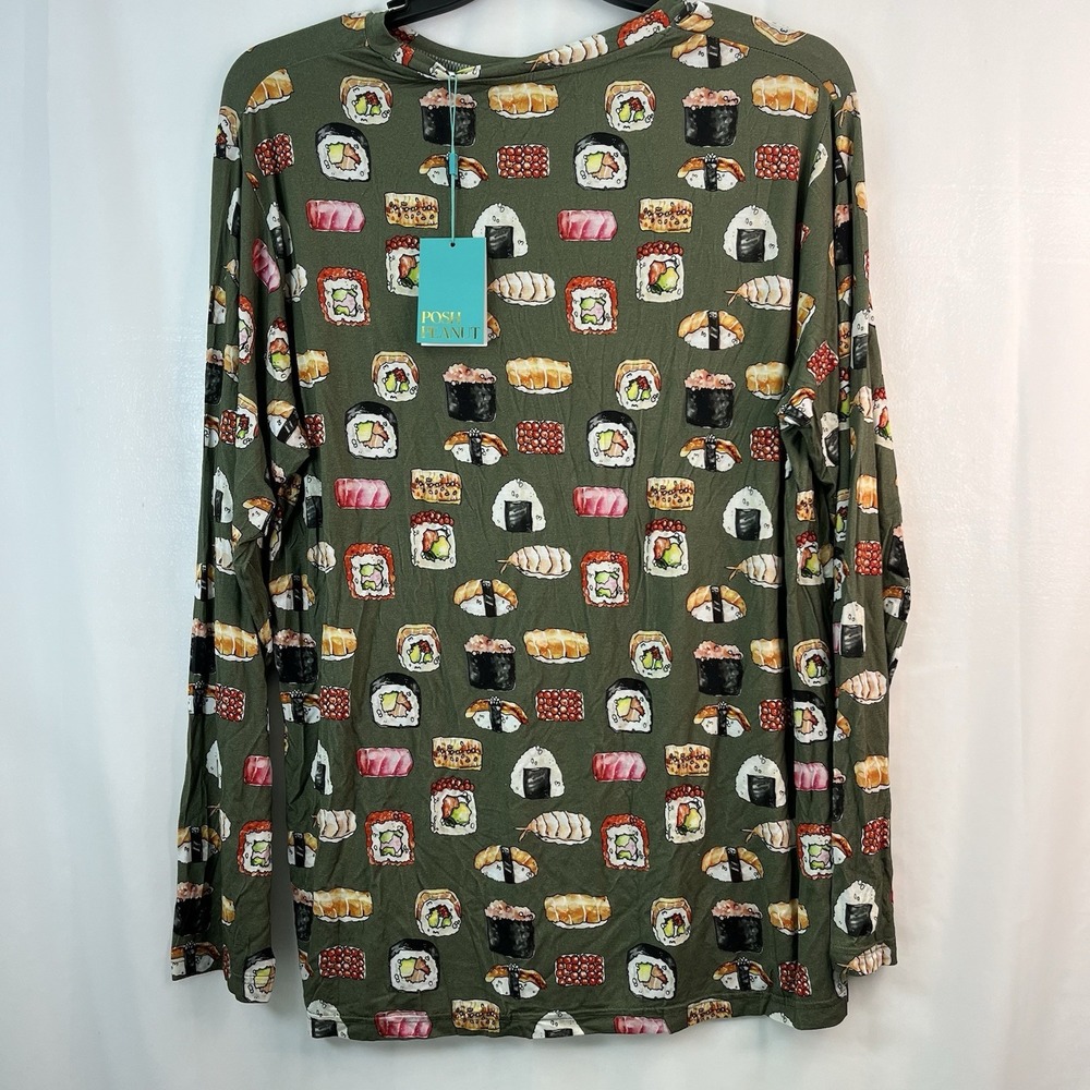 Posh Peanut Pajama Top Mens 2XL Green Sushi Mushi Bamboo Long Sleeve Kidcore NWT